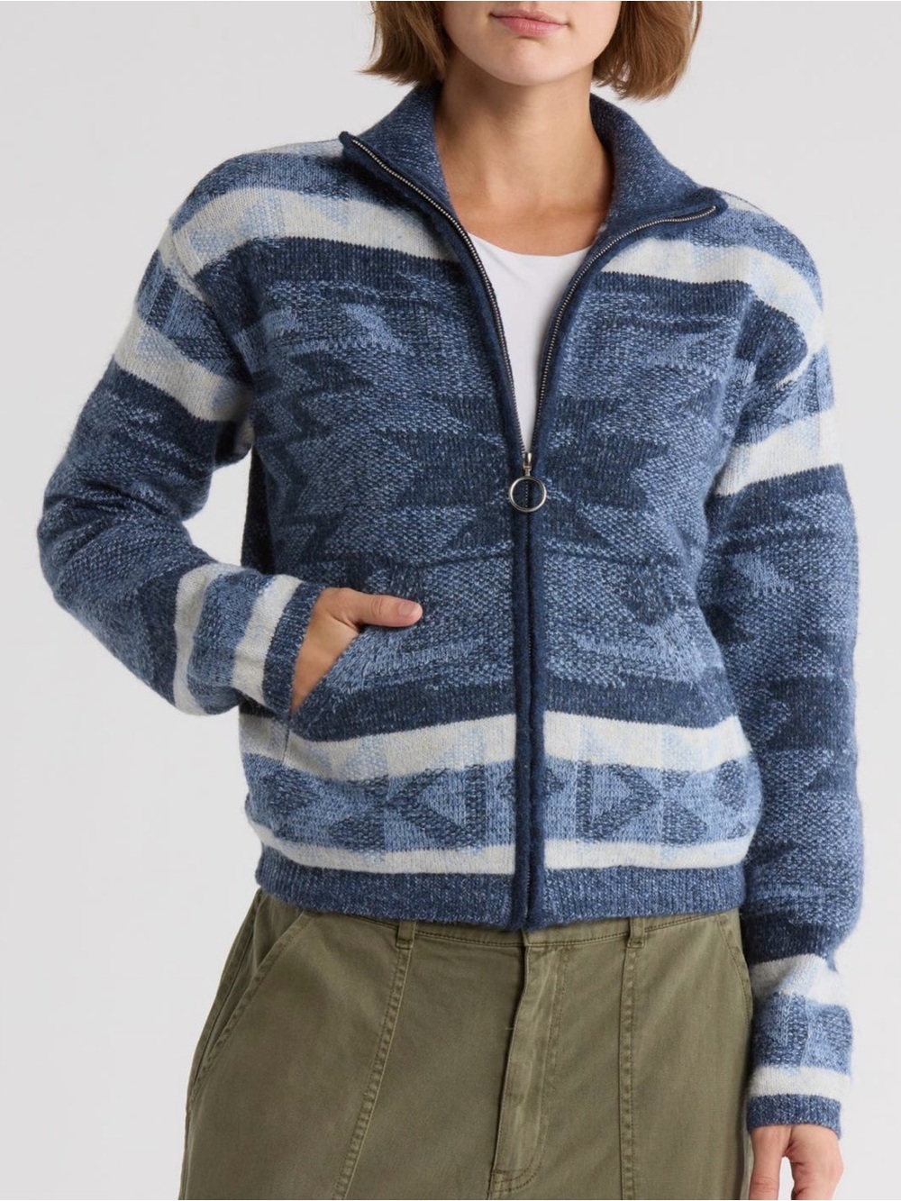 Lucky Brand Kids Navy and Cream Zip Front Knit Cardigan